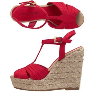 🌸American Eagle Pink Strappy Heels Wedges 8 🌸